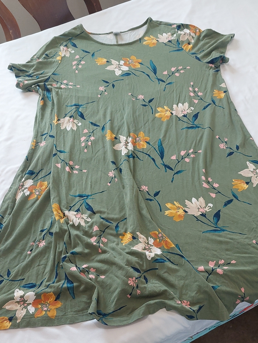 Old Navy Women's Olive Green Floral Short-Sleeve Dress Size XL